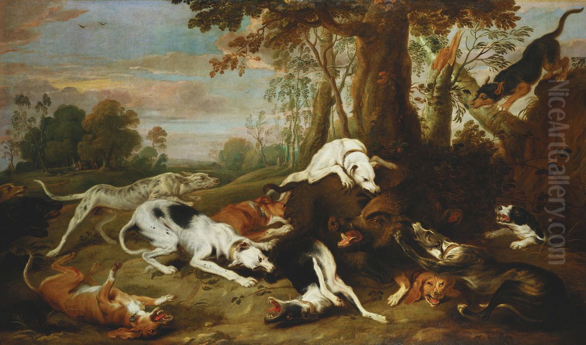 A Boar Hunt Oil Painting by Frans Snyders