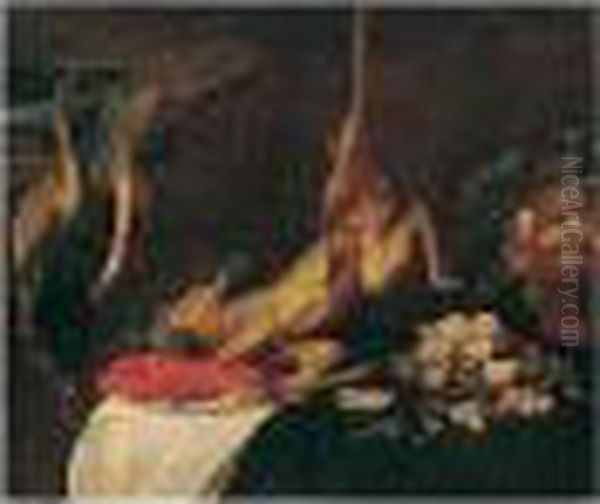 Game Larder Still Life With 
Deer, Peacock, Lobster, A Dish Of Oysters And A Basket Of Fruit Oil Painting by Frans Snyders