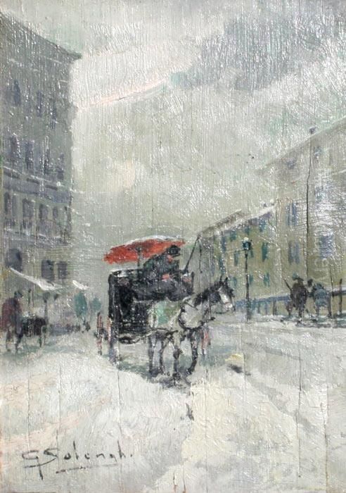 Snowy Street
Scene Oil Painting by Giuseppe Solenghi