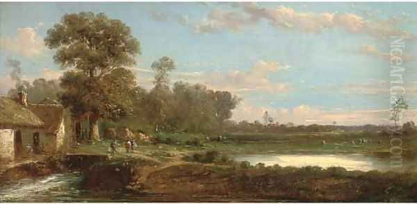 Figures before a watermill Oil Painting by English School
