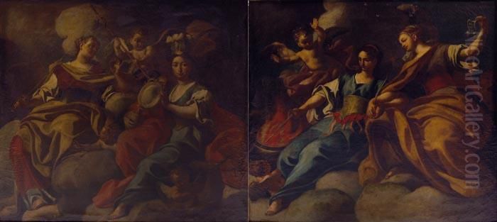 Fortezza E Temperanza 
Giustizia E Prudenza Oil Painting by Francesco Solimena