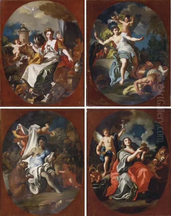 An Allegory Of The Four Continents: Europe; America; Africa And Asia Oil Painting by Francesco Solimena