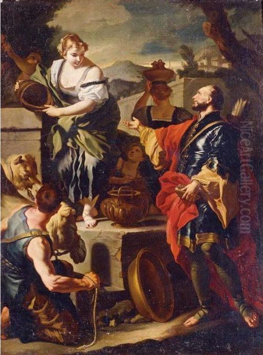 Rebecca And Eliezer At The Well Oil Painting by Francesco Solimena