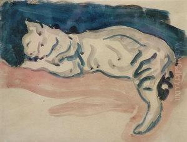Cat Lying
Down Oil Painting by Henry Somm