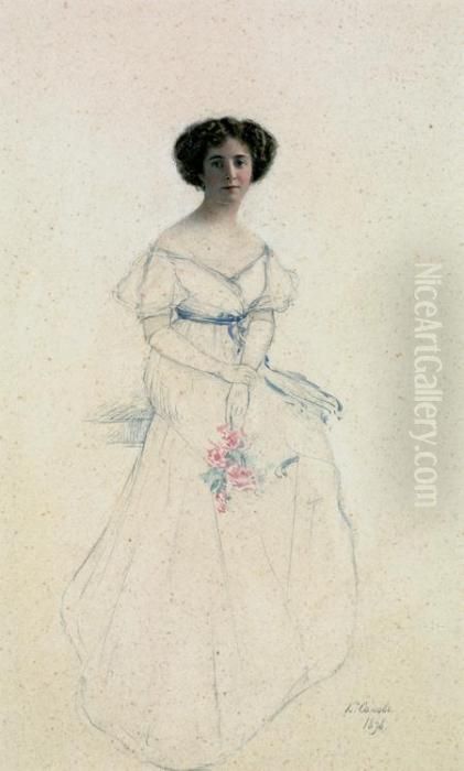 Jeune Femme Au Bouquet Oil Painting by Konstantin Andreevic Somov