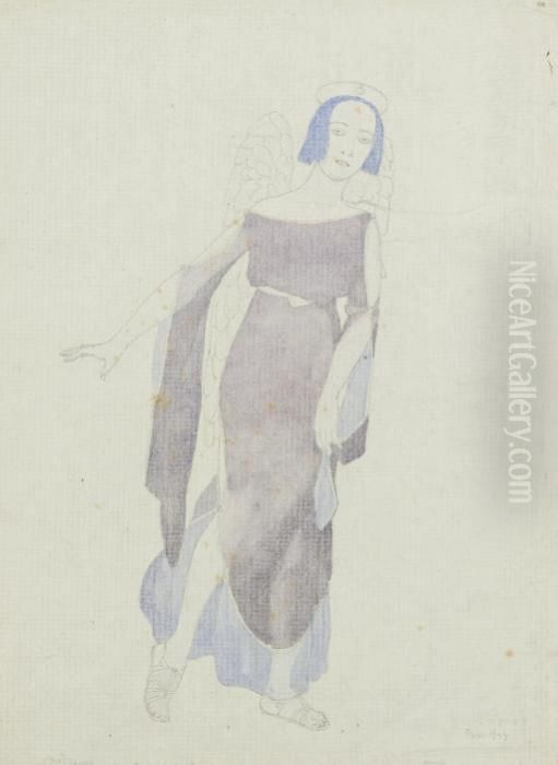 A Costume Design For Tamara Pavlovna Karsavina Oil Painting by Konstantin Andreevic Somov