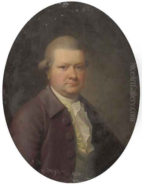 Portrait of a gentleman, half-length, in a maroon coat and yellow waistcoat Oil Painting by English School