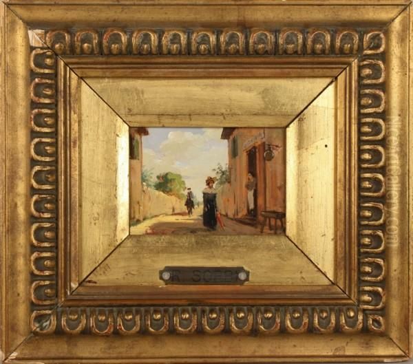 ''vicolo Con Personaggi'' Oil Painting by Raffaelo Sorbi