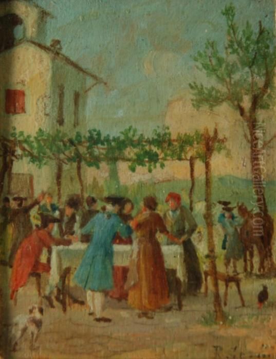 Rinfresco Sotto Un Pergolato Oil Painting by Raffaelo Sorbi