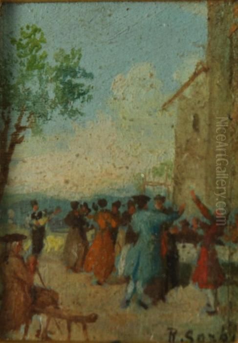 Personaggi All'aperto Oil Painting by Raffaelo Sorbi