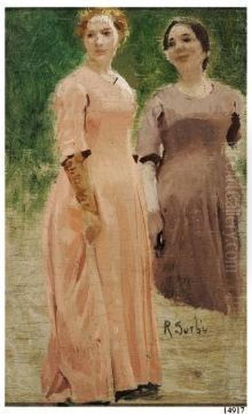 Due Figure Femminili Oil Painting by Raffaelo Sorbi