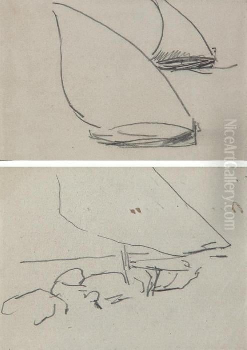 Two Studies Of Fishing Boats Oil Painting by Joaquin Sorolla Y Bastida