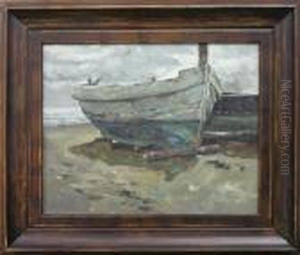 Boats On The Beach Oil Painting by Joaquin Sorolla Y Bastida