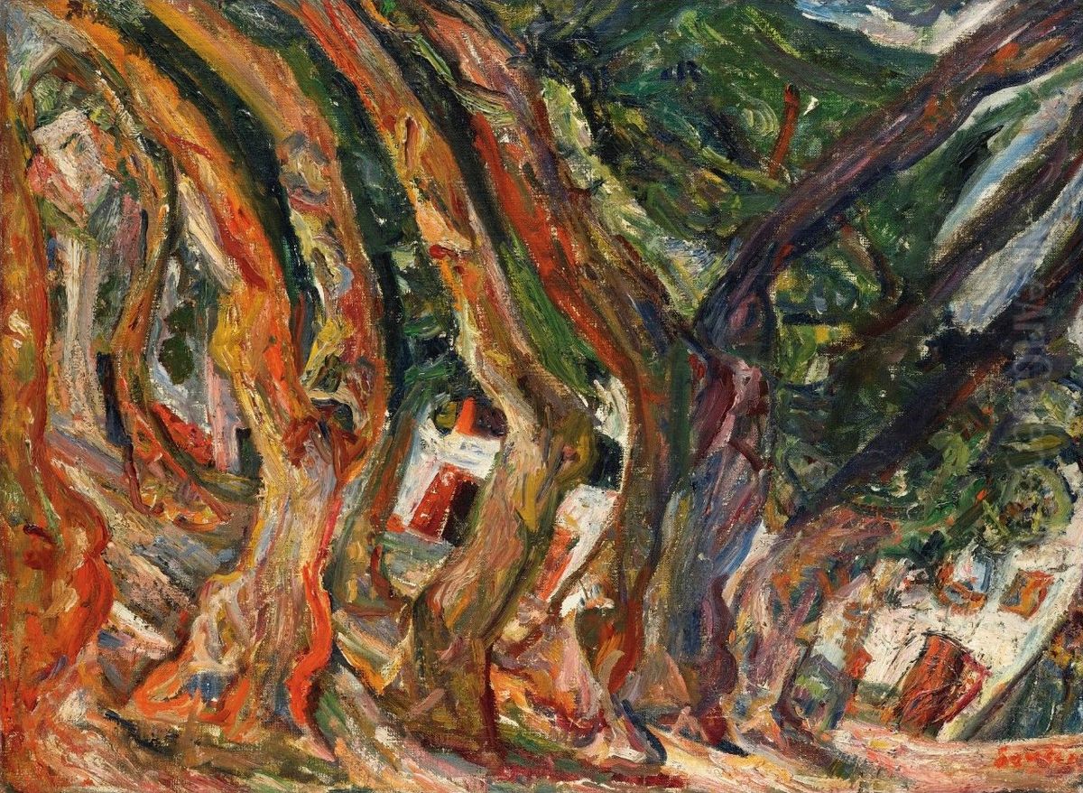 Les Platanes A Ceret Oil Painting by Chaim Soutine