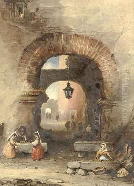 Portici d'Ottavia, Roma Oil Painting by English School