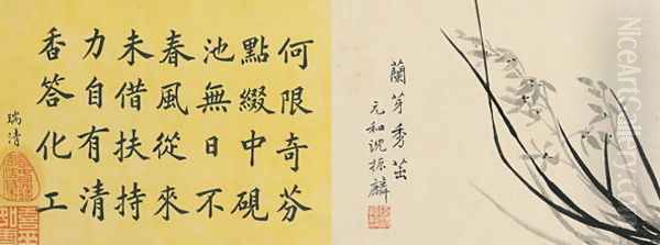 Leaf 8a and 8b, from Master Shen Fengchis Orchid Manual Vol. I, 1882 Oil Painting by Zhenlin Shen