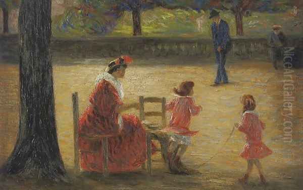 In the Garden of Luxembourg (Au Jardin du Luxembourg) Oil Painting by Rene Schutzenberger