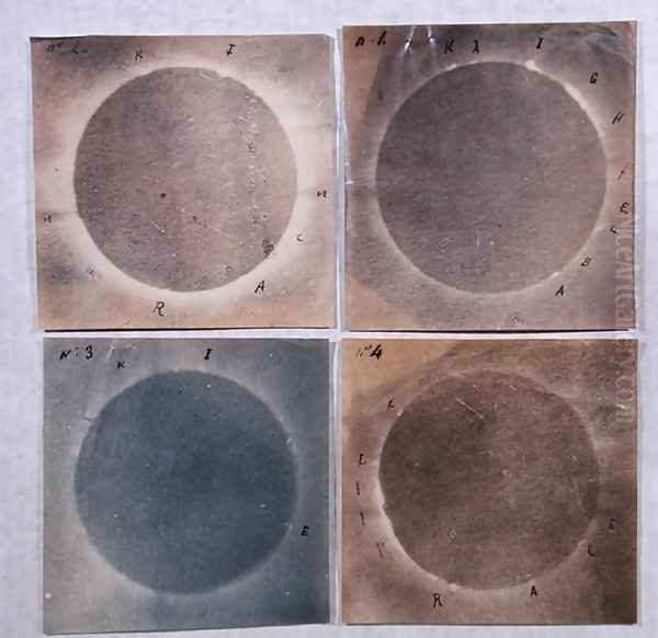 Four views of the solar eclipse of 18th July 1860 Oil Painting by Angelo Secchi