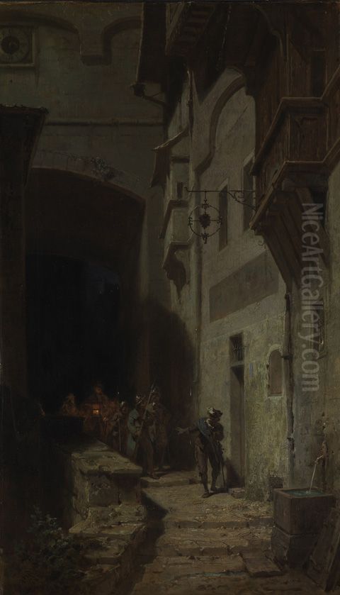 Die Scharwache Oil Painting by Carl Spitzweg