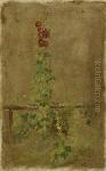 Malvenstauden In Einem
 Bauerngarten. Oil Painting by Carl Spitzweg