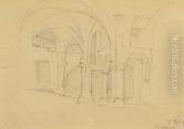 Saulenhof -
 Landschaftsstudie. Oil Painting by Carl Spitzweg