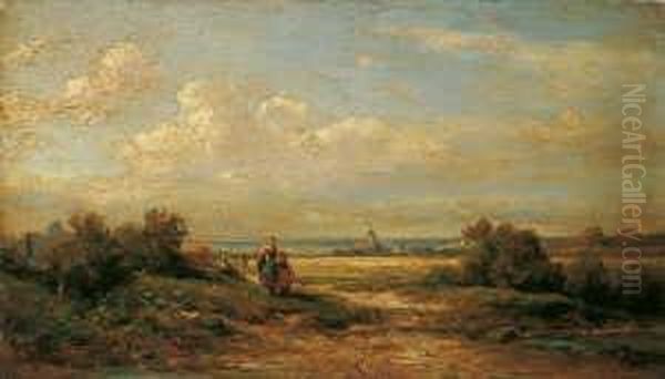 Weite Landschaft Mit
 Wanderern. Oil Painting by Carl Spitzweg