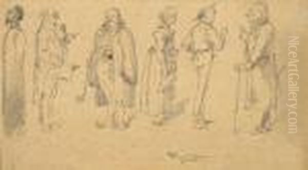 Figurenskizzen. Oil Painting by Carl Spitzweg