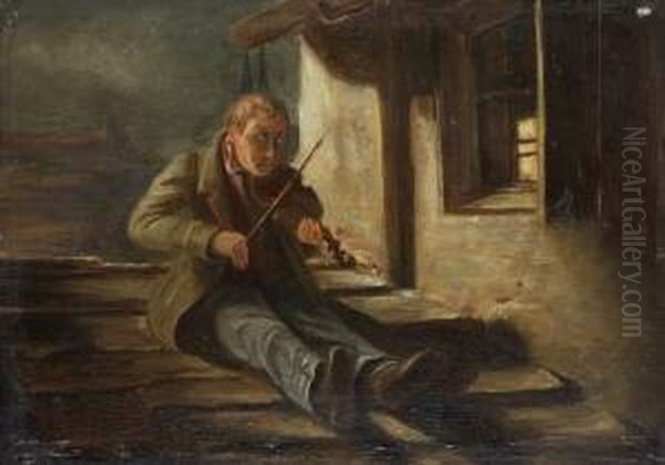 Der Geiger Auf Dem Dach. Oil Painting by Carl Spitzweg