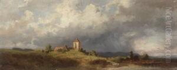 Dorfkirche An Der
 Scheldemundung. Oil Painting by Carl Spitzweg