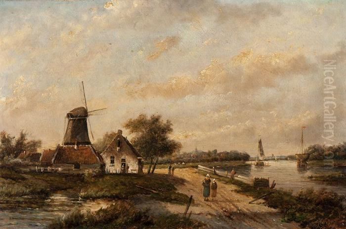 A Walk Along The Mill And Thewater Oil Painting by Jan Jacob Coenraad Spohler