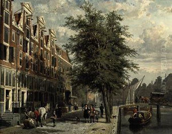 Gezicht Op Den Leidschegracht 
Naar De Heerengracht Te Amsterdamomstreeks Het Jaar 1670: Amsterdam In 
Summer Oil Painting by Cornelis Springer