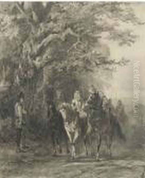 Van Alva, Madzy And Deodaat On Their Way To Haarlem Oil Painting by Cornelis Springer