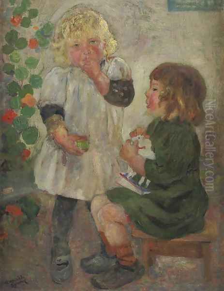 Les deaux fillettes Oil Painting by Tancr&egrave;de Synave