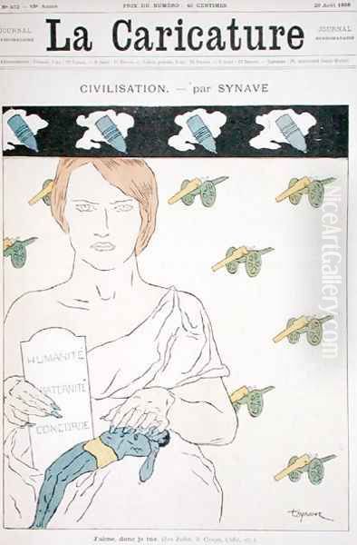 Allegorical figure of Civilization as a murderer, cover of La Caricature magazine, 20th August 1898 Oil Painting by Tancr&egrave;de Synave