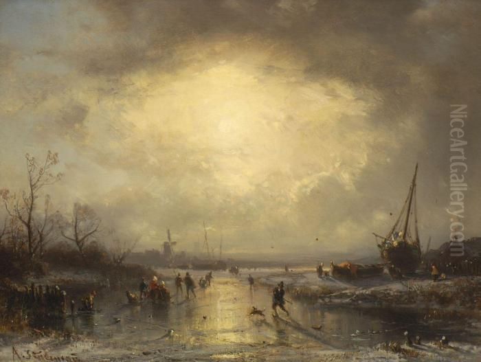 Hollandische Winterlandschaft Im Abendlicht Oil Painting by Adolf Stademann