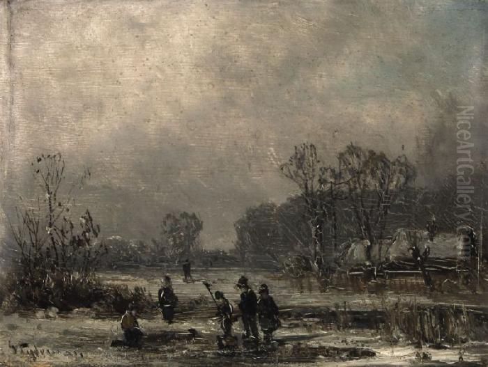 Winterliches Vergnugen Am See Oil Painting by Adolf Stademann