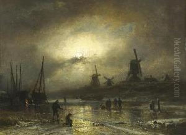 Winterliche
 Uferlandschaft Oil Painting by Adolf Stademann