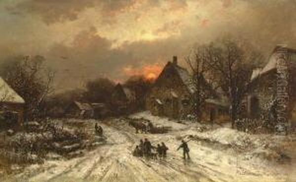 Winterliches Dorf Im
 Abendlicht. Oil Painting by Adolf Stademann