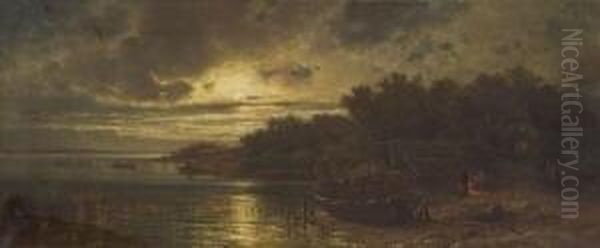Mondnacht Am Starnberger
 See. Oil Painting by Adolf Stademann