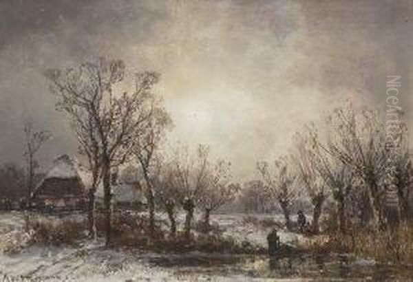 Winterlandschaft. Oil Painting by Adolf Stademann