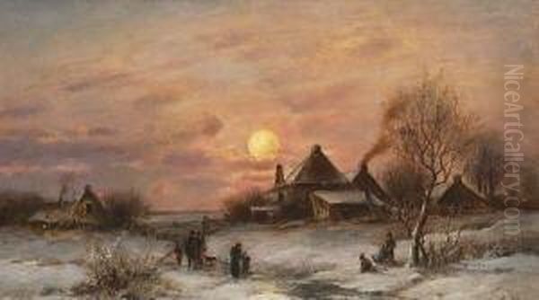 Winterlandschaft In Der
 Abenddammerung. Oil Painting by Adolf Stademann