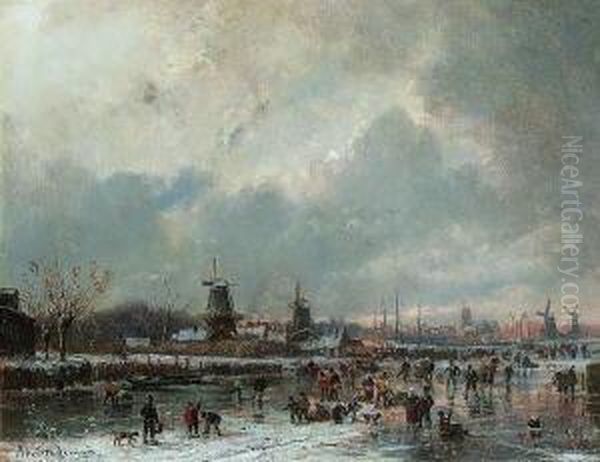 Hollandische
 Winterlandschaft Oil Painting by Adolf Stademann