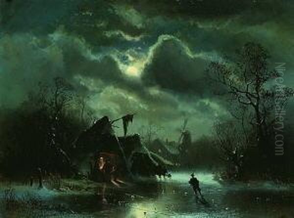 Hollandische
 Mondscheinlandschaft Oil Painting by Adolf Stademann