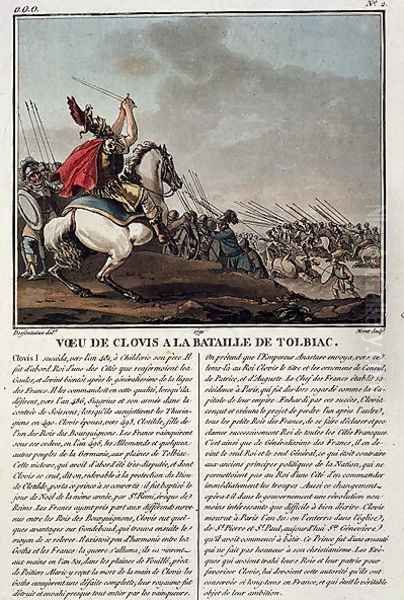 Clovis I c.466-511 at the Battle of Tolbiac, 496 AD, engraved by Jean Baptiste Morret fl.1790-1820, 1791 Oil Painting by Jacques Francois Joseph Swebach