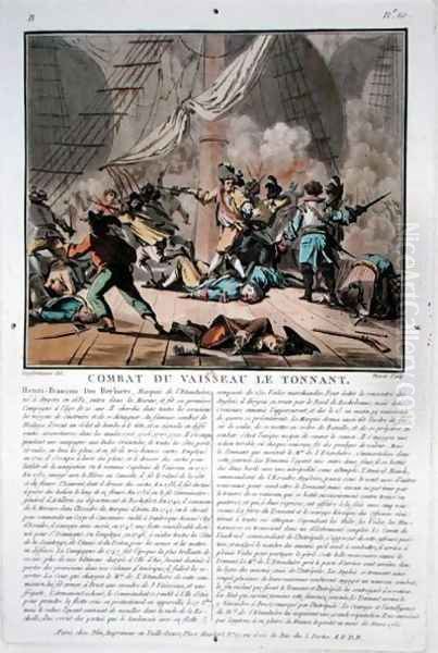 Combat on board the ship Tonnant, engraved by Jean Baptiste Morret fl.1790-1820 1789 2 Oil Painting by Jacques Francois Joseph Swebach