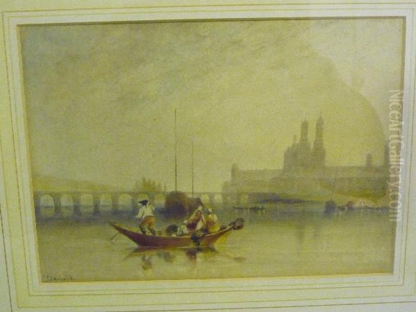 Venetian Gondola Scene Oil Painting by William Clarkson Stanfield