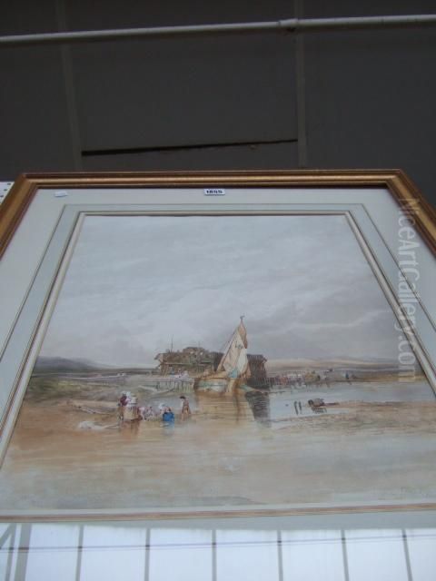 Fisherfolk On The Beach Oil Painting by William Clarkson Stanfield