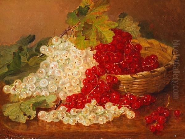 Still Life Red And White Currants With A Wicker Basket Oil Painting by Eloise Harriet Stannard