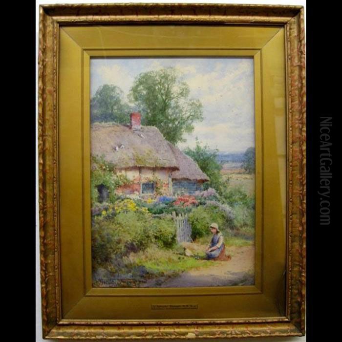 Feeding The Chickens Oil Painting by Henry John Sylvester Stannard