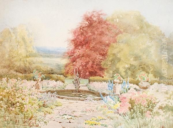A Formal Garden Oil Painting by Henry John Sylvester Stannard